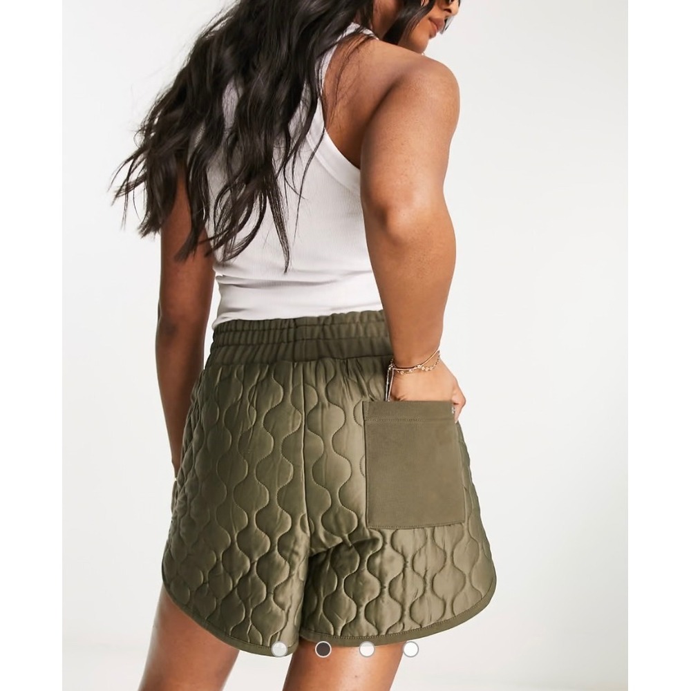 AllSaints Olive Green Quilted Shorts Womens Large Elastic Waist Utility Relaxed